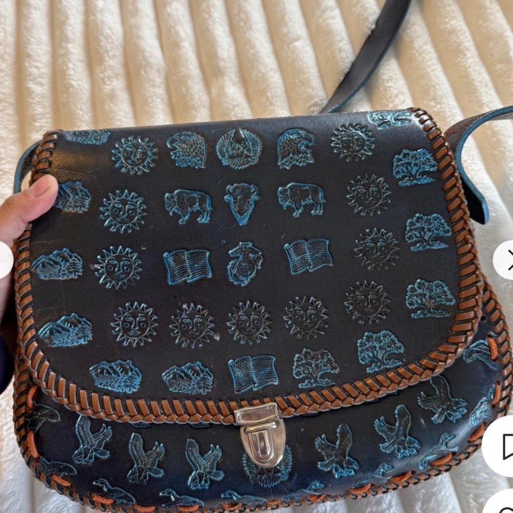 Vintage unique Whipstitched and tooled leather Bag